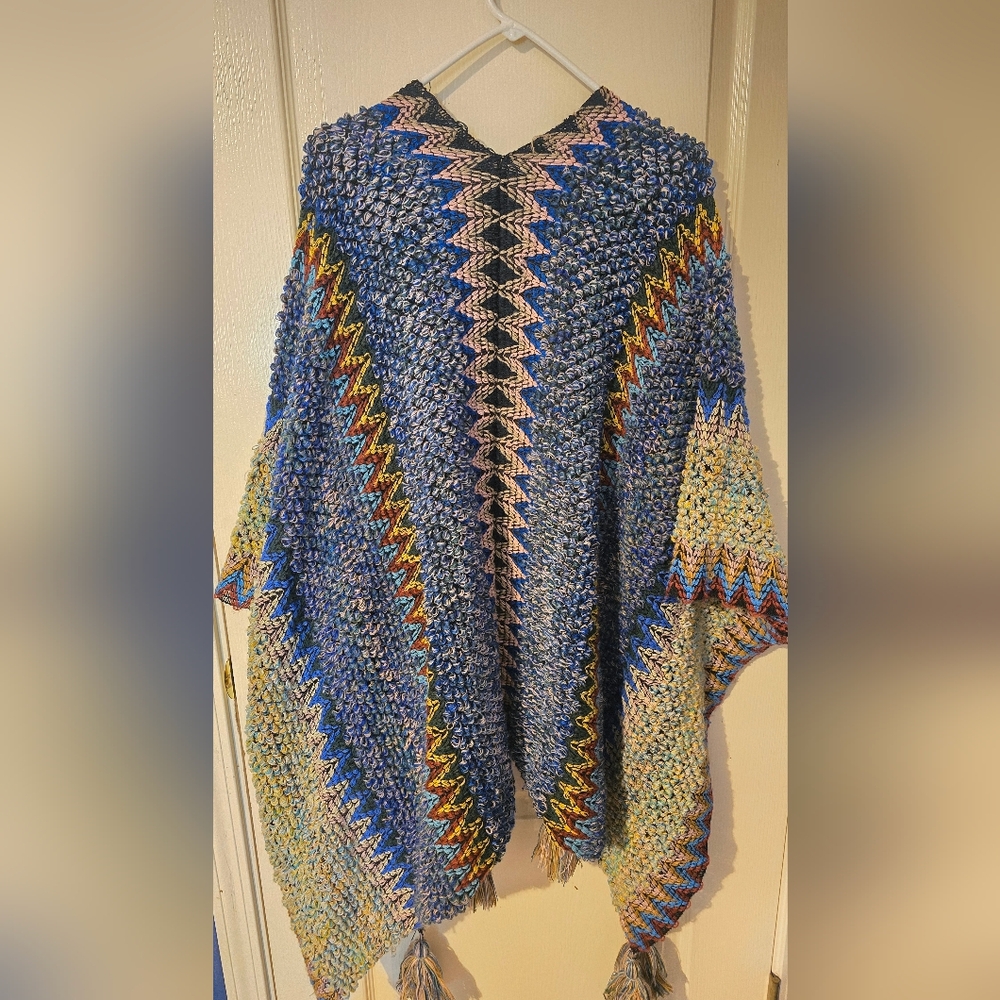 Three Bird Nest Multicolor Zigzag Knit Cardigan - Blue, Teal, Pink, Yellow - Picture 3 of 12